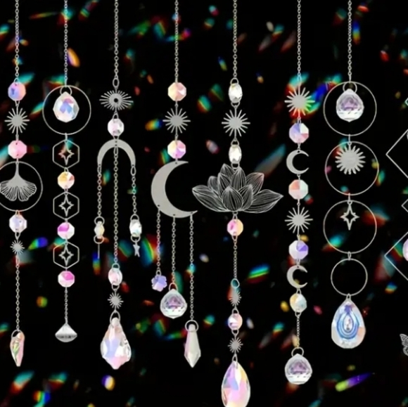 Other - Elegant Silver and Pink Crystal Sun Catcher Mirror Hanger Window Decor